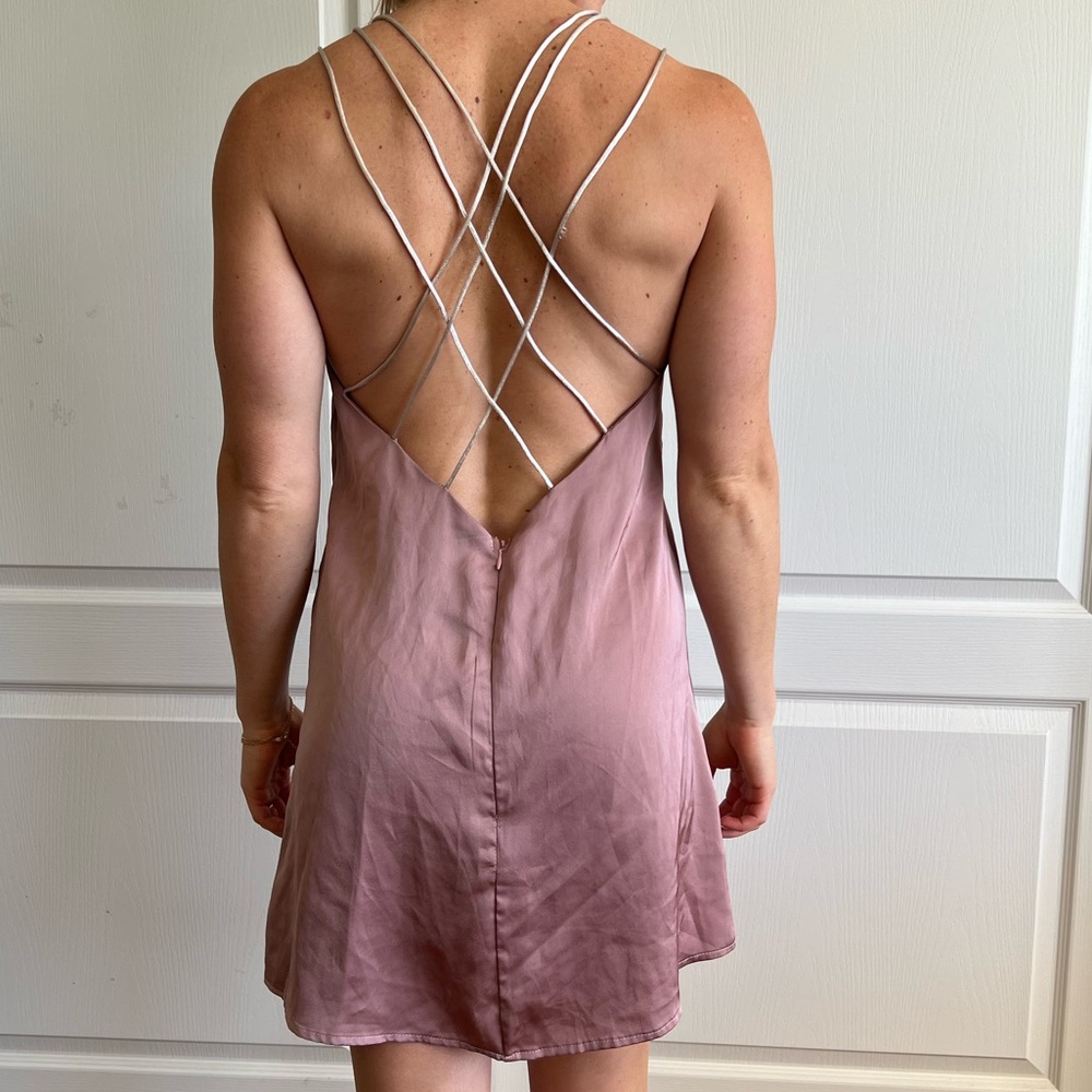 Silky satin curved hem slip baby doll mini dress